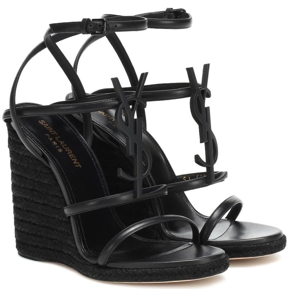 YSL - Saint Laurent - Black Cassandra Wedge Sandal